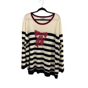 Kim Rogers Intarsia Sweater 3X Pink Sequin Bow Womans Plus Vintage Cotton Blend